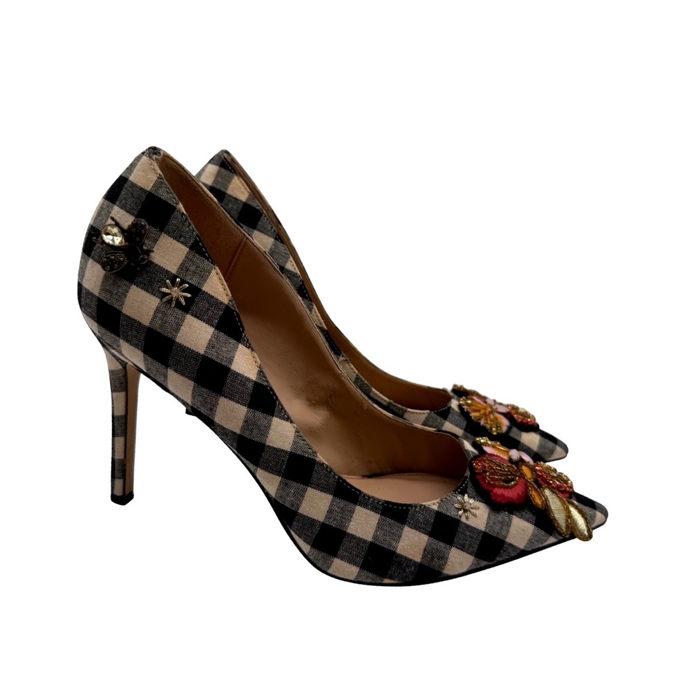 Sam Edelman Hazel Pumps Womens 8W Black White Gingham Good Floral Bee Embellish